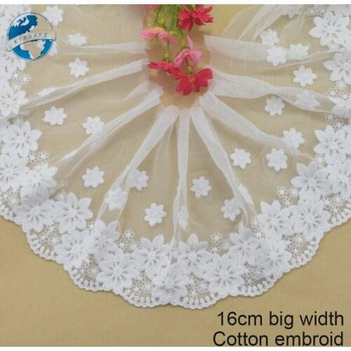 16cm wide white lace cotton embroid lace sewing ribbon fabric guipure diy trims warp knitting DIY Garment Accessories#3190