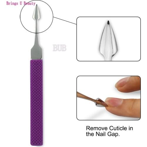 Professional Grade Sharp Tip Pointed Stainless Steel Cuticle Pusher Remover Cutter Trimmer with Antiskid Rubber Grip Handle