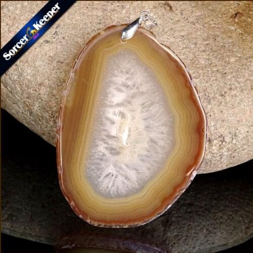 High Quality Natural Crystal Cluster Gem Stone Jewelry Polished Faceted Agates Slice Beads Pendant Necklace for Women WS179