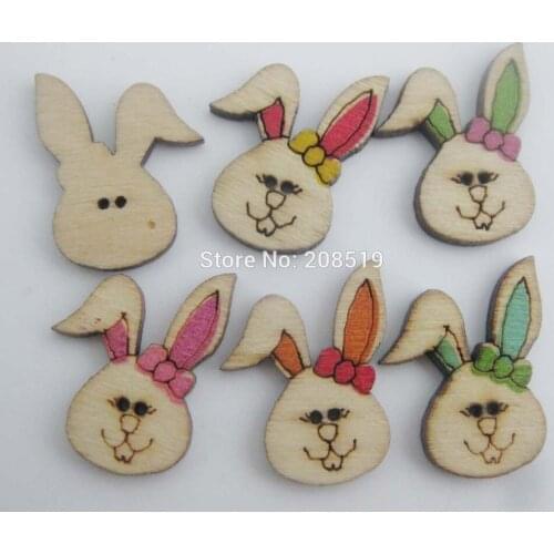 WBNWSK Cutely Rabbit Type Animal sewing buttons nature wood 100pcs Mix colors baby clothes accessories