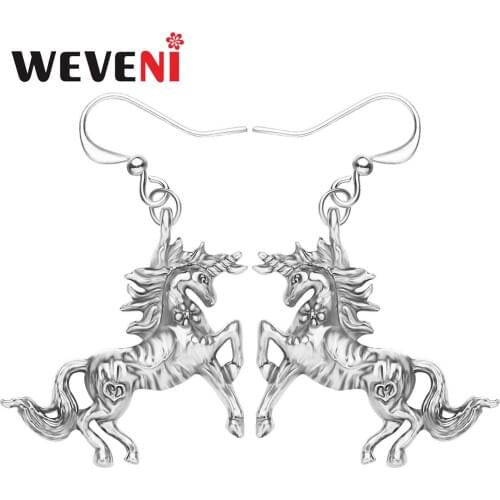WEVENI Plated Alloy Antique Gold Unicorn Horse Earrings Animal Drop Dangle Jewelry For Women Girl Friend Novelty Gift Decoartion