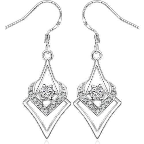 Factory Wholesale price Silver drop Dangle Earrings for Women Wedding Lady Earrings Zircon Jewelry Crystal noble cute nice E444