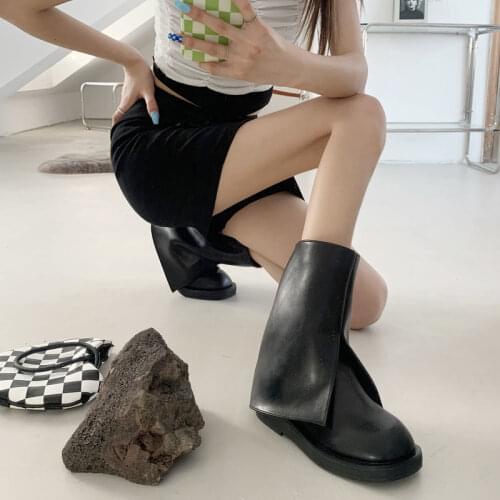 2021 Autumn New Women Pants Boots Round Toe Thick Heel Chelsea Boots Retro Sleeve Boots Leather Boots Women Combat Boots
