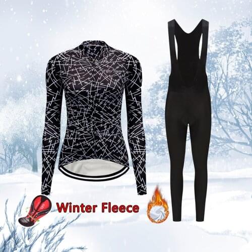 Womens Fashion Winter Cycling Jersey Set 2021 Thermal Fleece Road Bike Clothing Warm Suit Female Bicycle Clothes Uniform Dress