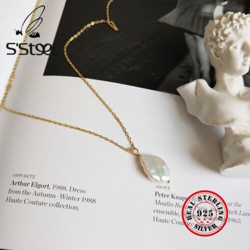 SSTEEL Baroque Pearl Necklace 925 Sterling Silver For Women Korean Designer Pendants Necklaces Collares De Perlas Fine Jewelry
