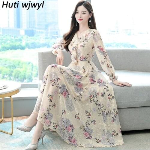 Women Pink Floral Chffon Embroidery Maxi Dress Autumn Winter Long Sleeve Bodycon Dresses 2021 Elegant Casual Party Midi Vestidos