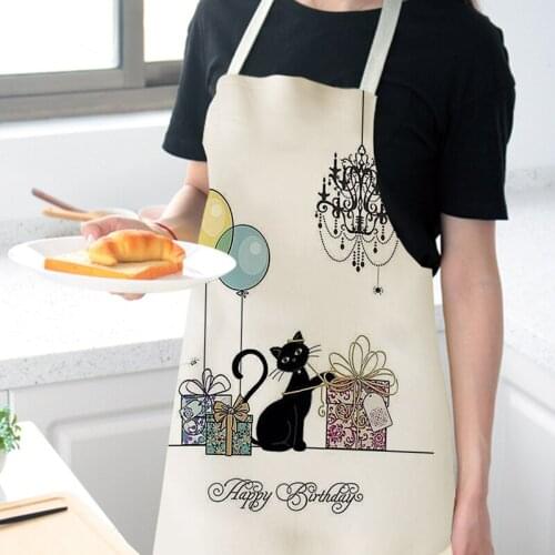 1 Pcs Household Cleaning Cat Pattern Pinafore Cotton Linen Bibs Home Cooking Aprons Kitchen Apron