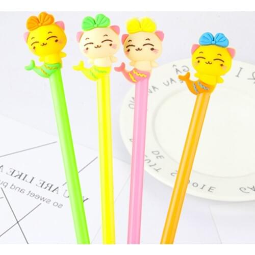 100 Pcs Cat Neutral Pen Soft Glue Head Black Water-based Pen Student Stationery Kawaii School Supplies