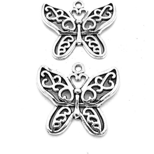 20pcs Butterfly charms pendant 26x29mm antique silver ornament accessories jewelry making DIY base material