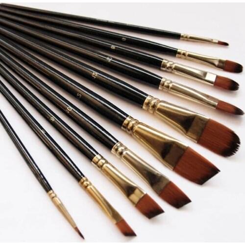 5Pcs Artist Paint Brush High Quality Nylon Hair Wood Black Handle Watercolor Acrylic Oil Brush Painting Art Supplies
