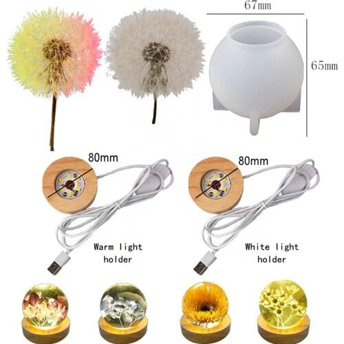 Large Sphere Orb Light Resin Molds LED Round Silicone Molds with Wooden Display Lighted Base Stand for Resin Art Home Decor