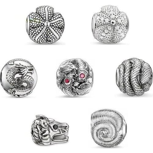 Sea Animal Dragon Snake Fish Karma Beads Fit Bracelet Necklace, 925 Sterling Silver Thomas Style DIY Beads Ts Gift for Women Men