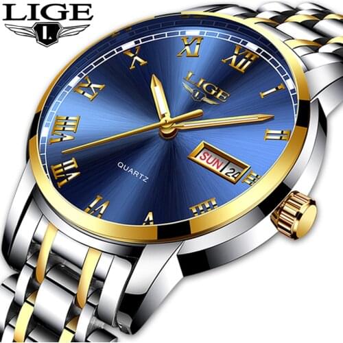 LIGE Watch Men Fashion Sports Quartz Full Steel Gold Business Mens Watches Top Brand Luxury Waterproof Watch Relogio Masculino