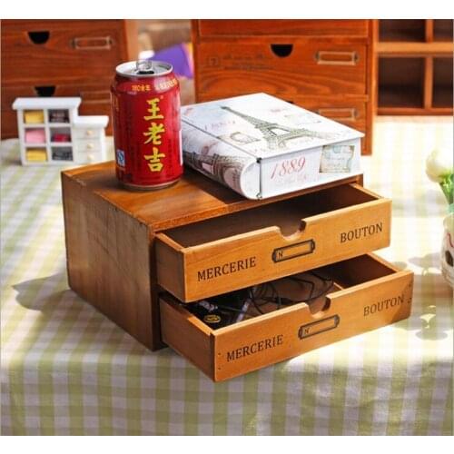 Wooden Storage Drawer Home Cosmetic Storage box 2Drawer storage organizer Office Make up Storage case Stationery Case