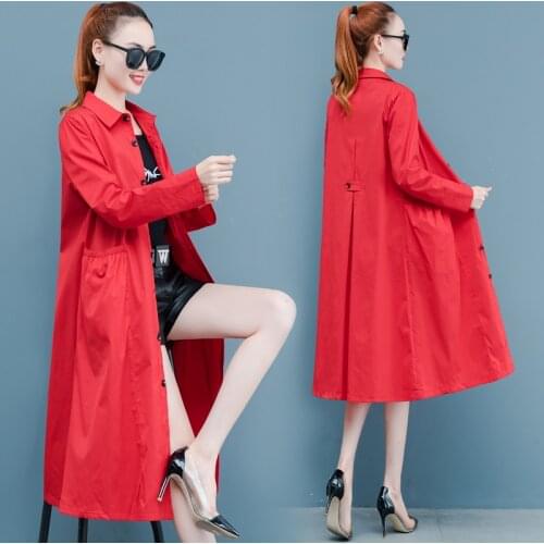 Long Female Windbreaker Women Thin Jacket Feminine Fashion Spring Over Knee Hooded Light Windbreaker Coat Women Mujer 4XL W43