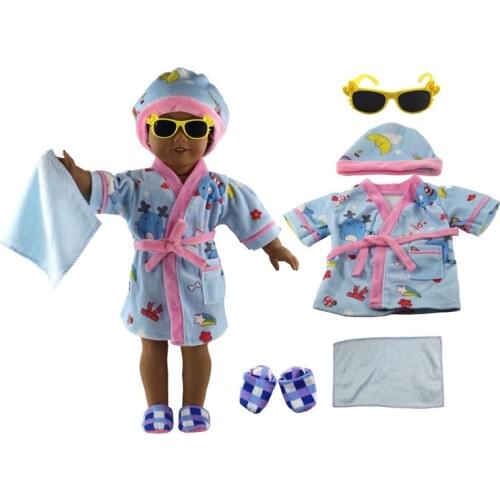 Hot sell! Leisure handmade dress clothes pajamas outfit Princess skirt for 18"American Doll+Towel +Shoes +Glasses