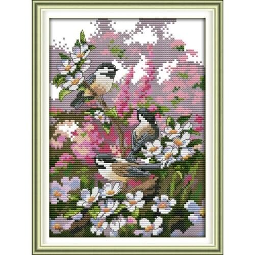Joy sunday Three Birds Decor Painting Counted Print On Canvas DMC 11&14CT Chinese Cross Stitch Kits Embroidery Needlework Set