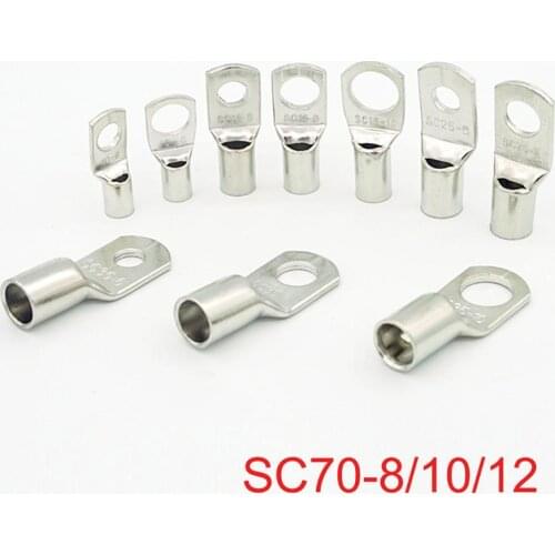 5 pcs SC70-8 /10/12 tinned copper cable terminal kit bolt hole cable terminal battery terminal copper tip cable connector