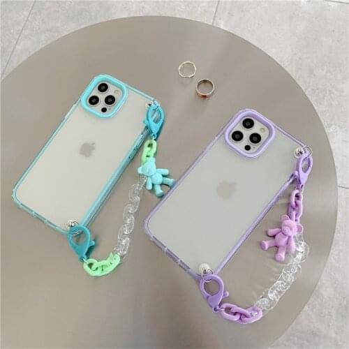 Korea Cute Bear Bracelet wrist chain case for iphone 12 Pro Max 11 XR X XS 7Plus 8plus 11 Pro Shockproof Clear soft back Cover