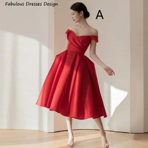 Lovely A Line Short Bridesmaid Dresses Red Off Shoulder Backless Tea Length Prom Dress Custom Made Vestido De Fiesta De Boda