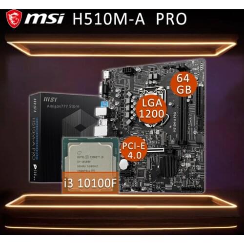 1200 MSI H510M-A PRO Motherbaord With Intel Core i3 10100F DDR4 PCI-E 4.0 CPU Motherboard Cpu Combo H510 Placa-mãe LGA 1200