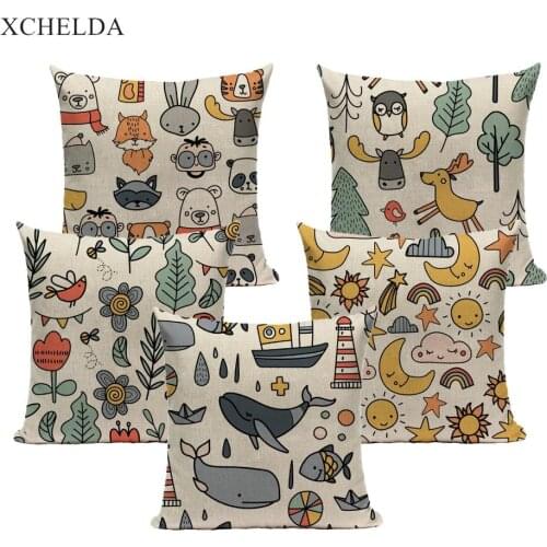 Fur Linen Cushion Cover Pillowcase Cartoon Decorative Cute Moon Animal 45*45 40*40 for Children Sofa Bedroom Pillow Case