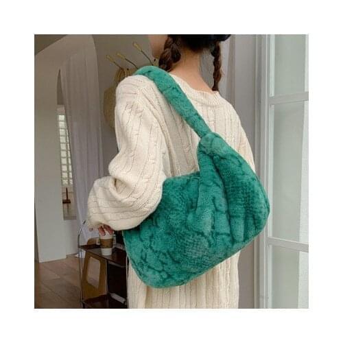 Fashion Solid Color Shoulder Underarm Bag Women Plush Soft Autumn Winter Fashion Fluffy Female Totes Handbag