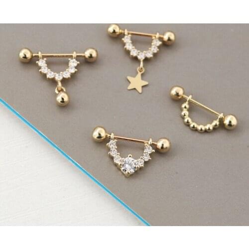 Fashion Double Headed Ball Drop Arc Five Pointed Star Earbone Nail Gold/silver Color Earbone Nail Womens Daily Leisure Jewelry
