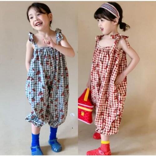 Girls Fashion Plaid Checked Jumpsuit Kids Overall Pants for Children Korean Fashion Design Clothing