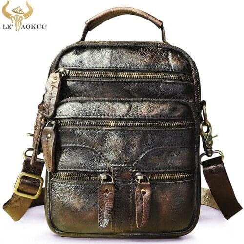 Soft Natural Leather Male Travel Shoulder Messenger bag Fashion Designer Cross-body Bag 8" Tablet Tote Mochila Satchel bag 04c