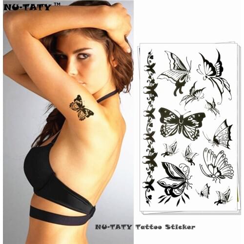 Nu-TATY Black Butterfly Child Temporary Body Art Flash Tattoo Sticker 10*17cm Waterproof Henna Fake Styling Wall Tattoo Sticker