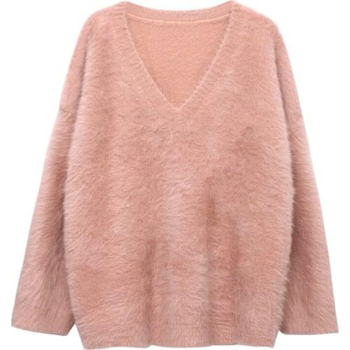 Autumn Winter Fashion leisure Sweater Women Casual Pullovers Mink velvet Solid color Warm Teen Gril Sweaters pink sweater large