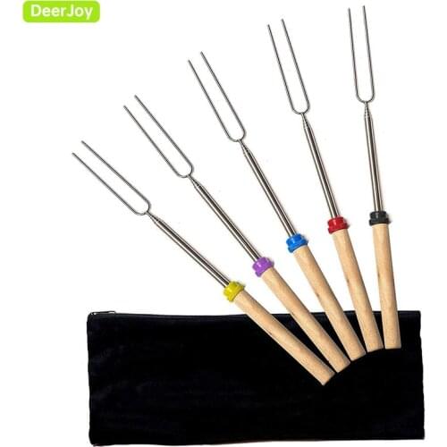 Marshmallow Roasting Sticks Long Forks With Bag Camping Hot Dog Skewers BBQ Forks Barbecue Tool Smores Skewers for Fire Pit Kit