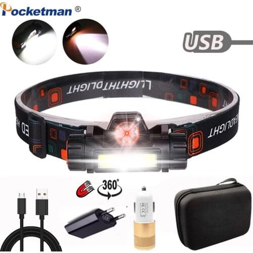 Portable Mini Powerful LED Headlamp T6+COB USB Rechargeable Headlight Built-in Battery Waterproof Head Torch Head Lamp