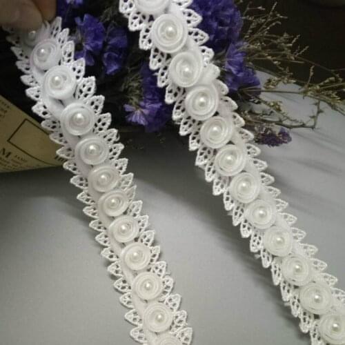 2 yard Soluble Ivory Diamond Flower Floral Embroidered Lace Trim Applique Fabric DIY Ribbon Sewing Craft For Costume Hat 2019