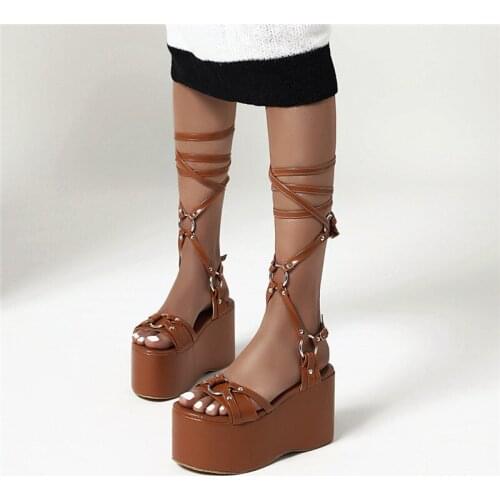 Lsewilly size 48 women gladiator sandals European style cross tied Metal decoration casual shoes woman wedges platform sandals