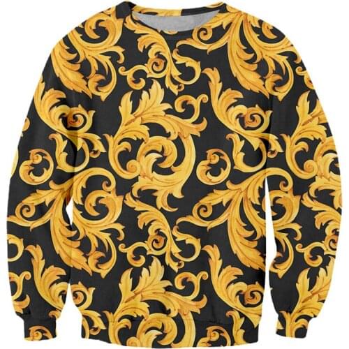 IFPD EU Size 3d Printed Golden Flower Baroque Court Style Sweatshirts Royal Luxury Long Sleeves Shirts Women Oversize Pullover