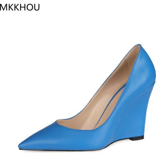 MKKHOU Fashion Single Shoes Womens New Four Seasons Commuter Shoes Basic Pointed Wedge Heel 10cm High Heel Ladies Shoes