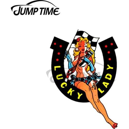 Jump Time 13 x 10cm For Lucky Lady Hot Rod PinUp Vintage Decal Creative Car Sticker DIY Racing Fashion Occlusion Scratch Decal