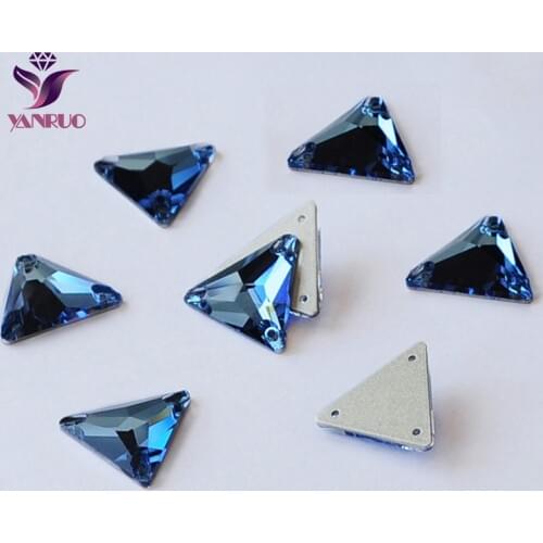 YANRUO Sapphire 3270 Triangle Sew on Beads Crystal Button Glass Sewing Rhinestones flat Back Crystals Stones For Clothes