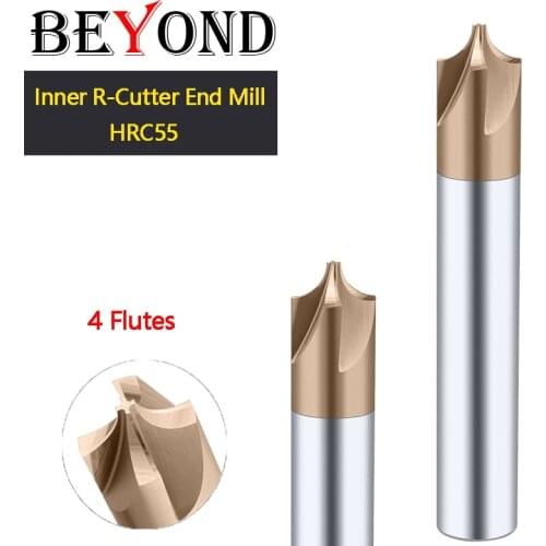 BEYOND Tungsten Steel Inner R-Cutter Coated Carbide 4 Edge End Milling Center Reverse Arc Chamfering R0.5-R6 HRC55