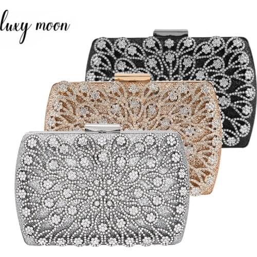 Silver Crystal Clutch Bag for Women Luxury Diamond Ladies Handbag Wedding Purse Party Banquet Small Chain Shoulder Bag ZD1677