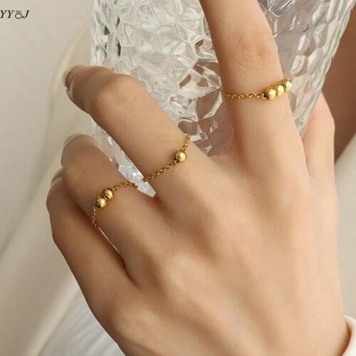 Single bead ball chain ring for women stainless steel gold stackable ring two three beads midi pinky dainty trendy jewelry 2021