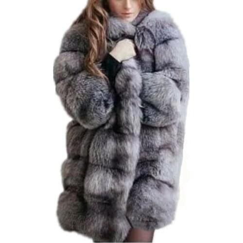 Women Long Sleeve Pockets thick warm furs coat Jacket Winter Women Faux Fur Furry Coat Outerwear Overcoat Fox fur coat