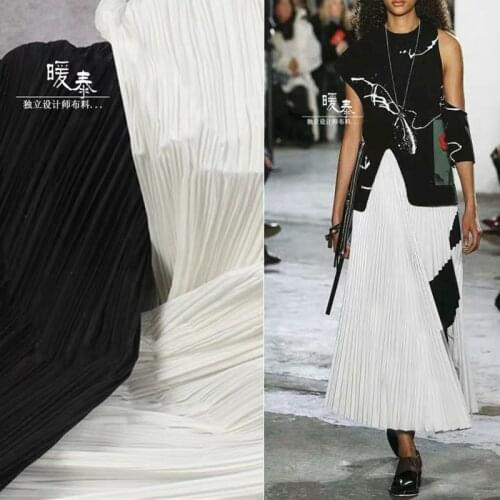 Stiff Pleated Fabric Miyake Folds White Black DIY Patchwork Art Painting Clothes Pants Skirt Dress Designer Fabric