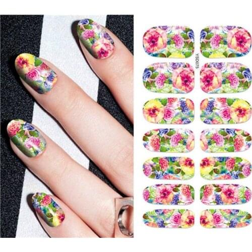 1 sheet DIY Nail Art Water Transfer Stickers Peony Flower Rose slider adhesive Watermark Decals Women Beauty Wedding Nails