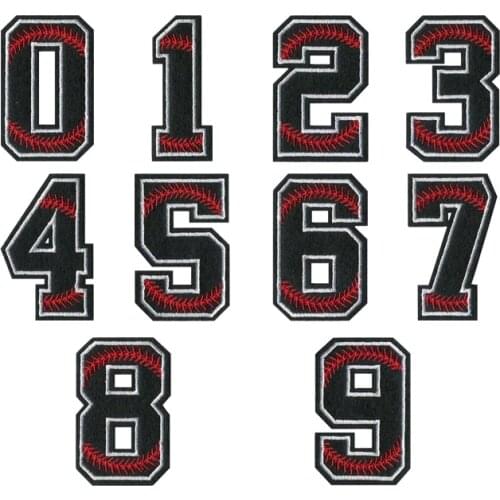 1PC 0-9 Black Red White Sports numerals Mixed Embroidered Sew on badge Iron On embroidery Patches For Jacket Clothing Bag Pant