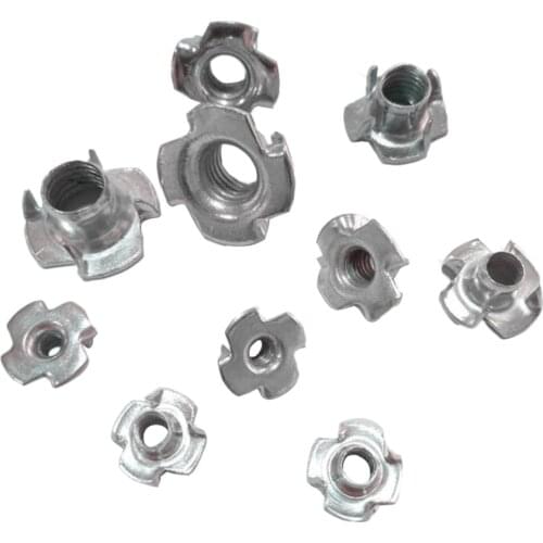 10pcs/lot M3 M4 M5 M6 M8 M10 M12 Zinc Plated Four Claws Nut Speaker Nut T-nut Blind Pronged Tee Nut Furniture Hardware screw