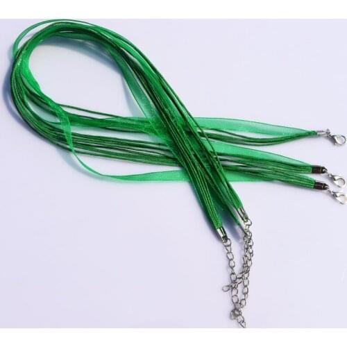 100pcs Grass Green Organza Ribbon Waxen Cords Lobster Clasp Necklaces 18" High Quality Fine DIY Jewelry Fashion Findings