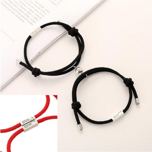 2pcs\Set Pendant LOVE Rope Braided Couple Bracelet A Pair of Magnet Ball Hand Men and Women Gift Friendship Charms Rope Jewelry